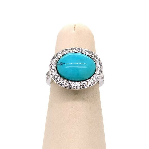 Designer ESPO Sterling Silver,‎ Turquoise & Cubic Zirconia Size 6 Ring! 107 - Picture 1 of 7